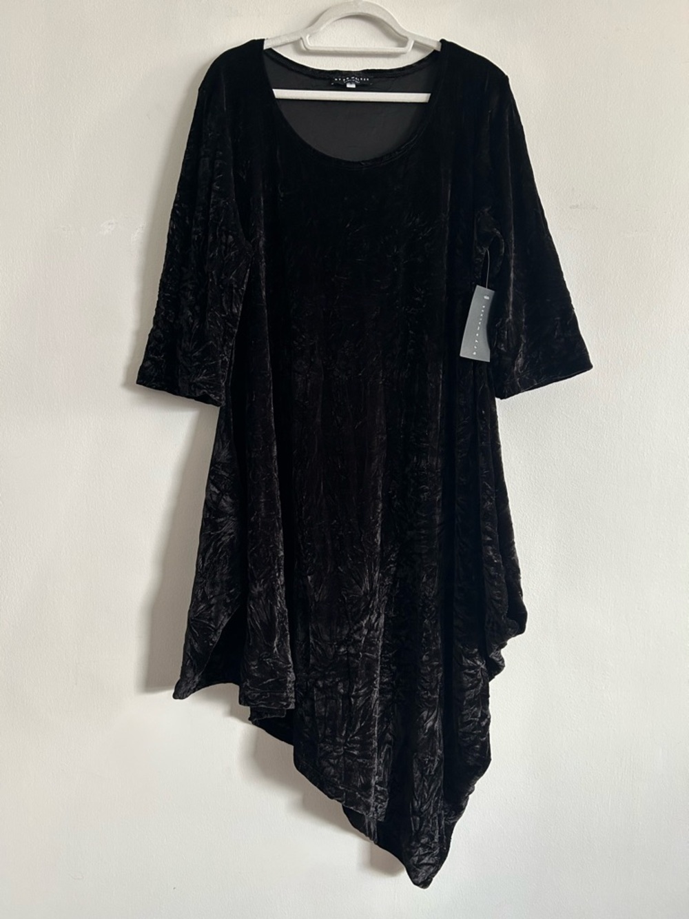 bryn Walker Naida Italian Crushed Velvet Asymmetrical Tunic Dress in black